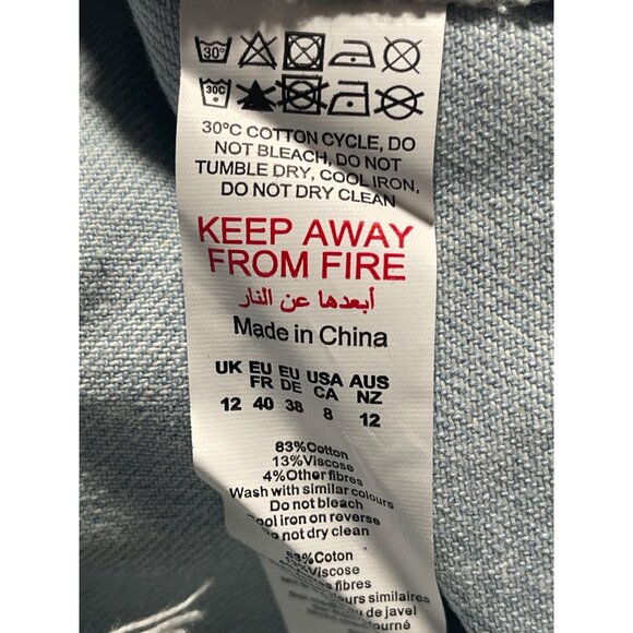 PrettyLittleThing Denim Mini Dress Womens US Size 8 Zip Through Fray Hem - Picture 7 of 7